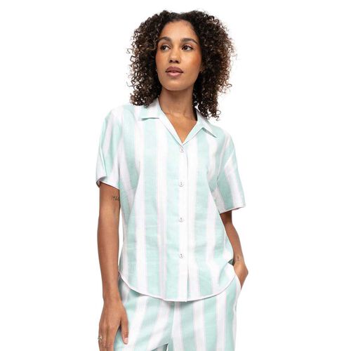 Cyberjammies Francesca Mint Printed Stripe S/Slv Pyjama Top